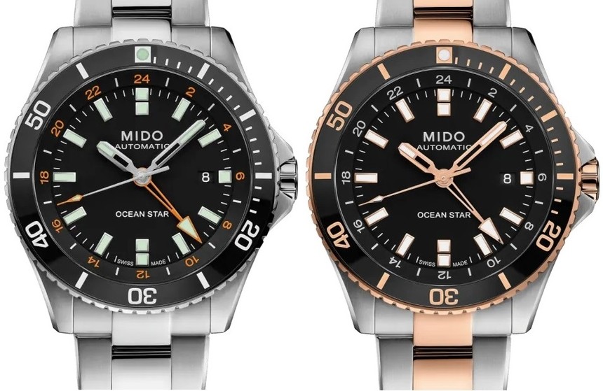 Mido Captain GMT s oranžovými detaily a v rose gold provedení.