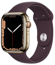 Apple Watch Series 7 GPS + Cellular, 45mm, Gold Stainless Steel Case / Dark Cherry Sport Band - Regular (II. Jakost)