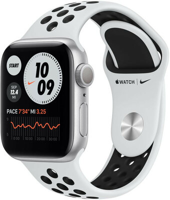 Apple Watch Nike Series 6 GPS, 40mm Silver Aluminium Case / Pure Platinum/Black Nike Sport Band - Regular