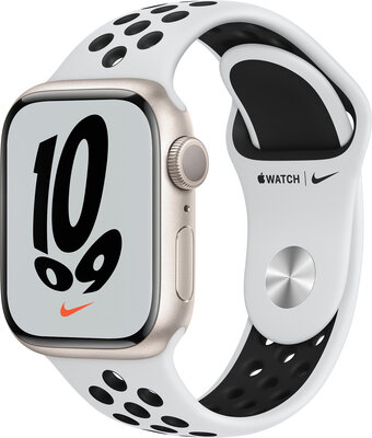 Apple Watch Nike Series 7 GPS, 41mm Starlight Aluminium Case / Pure Platinum/Black Nike Sport Band-Regular