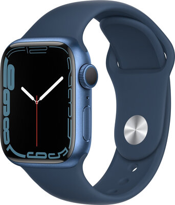 Apple Watch Series 7 GPS, 41mm Blue Aluminium Case with Abyss Blue Sport Band-Regular