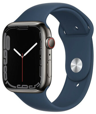 Apple Watch Series 7 GPS + Cellular, 45mm Graphite Stainless Steel Case with Abyss Blue Sport Band - Regular