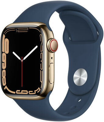 Apple Watch Series 7 GPS + Cellular, 41mm Gold Stainless Steel / Abyss Blue Sport Band - Regular