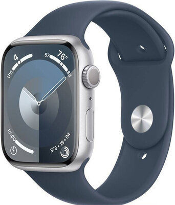 Apple Watch Series 9 GPS 45mm Silver Aluminium Case / Storm Blue Sport Band - S/M